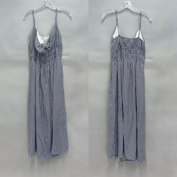 Abercrombie & Fitch Smocked Tie-Front Maxi Dress black/white gingham size Large - Picture 5 of 16